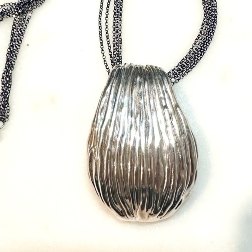 Or Paz Electroform Modernist Ridged Sterling Silver Pendant & Chainlink Necklace